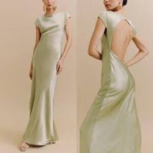 Reformation Niamh Silk Maxi Dress Green 12 NWT